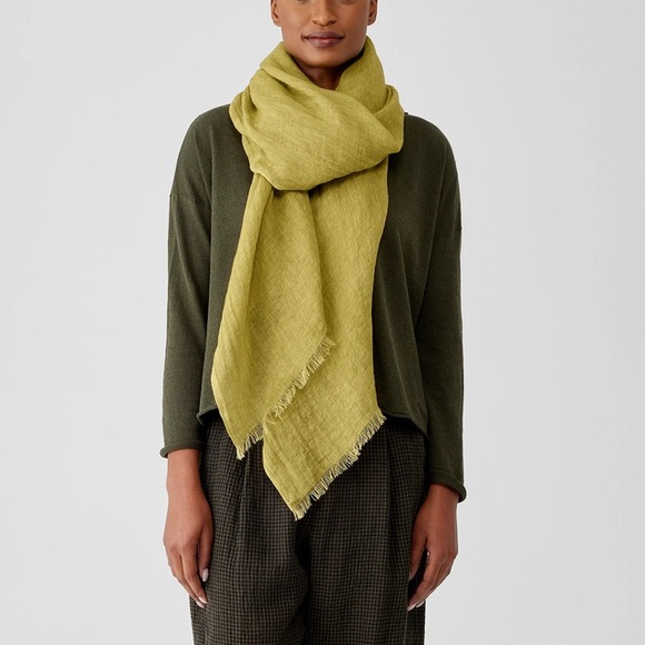 NWT Eileen Fisher Elegant Olive lime green Scarf silk/linen  $178 - Picture 1 of 13